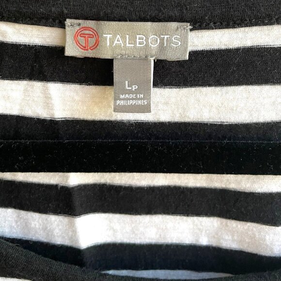 T by Talbots Size LP Black & White Scoop Neck Short Sleeve Midi Striped Dress - Picture 4 of 7
